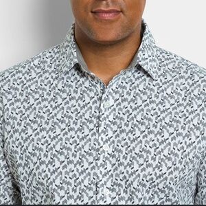 Van Heusen Men's Gray Geometric Button Down‎ Shirt